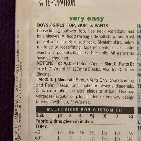 Butterick Sewing pattern 6729 Childrens sweatshirt hoodie skirt pants sz 6 7 8 - Picture 5 of 8